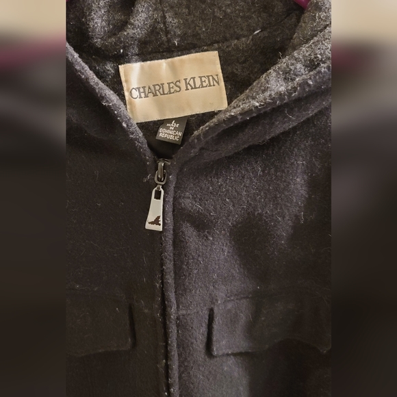 Black Coat by Charles Klein with Grey Wool Women Size Large - Picture 3 of 6